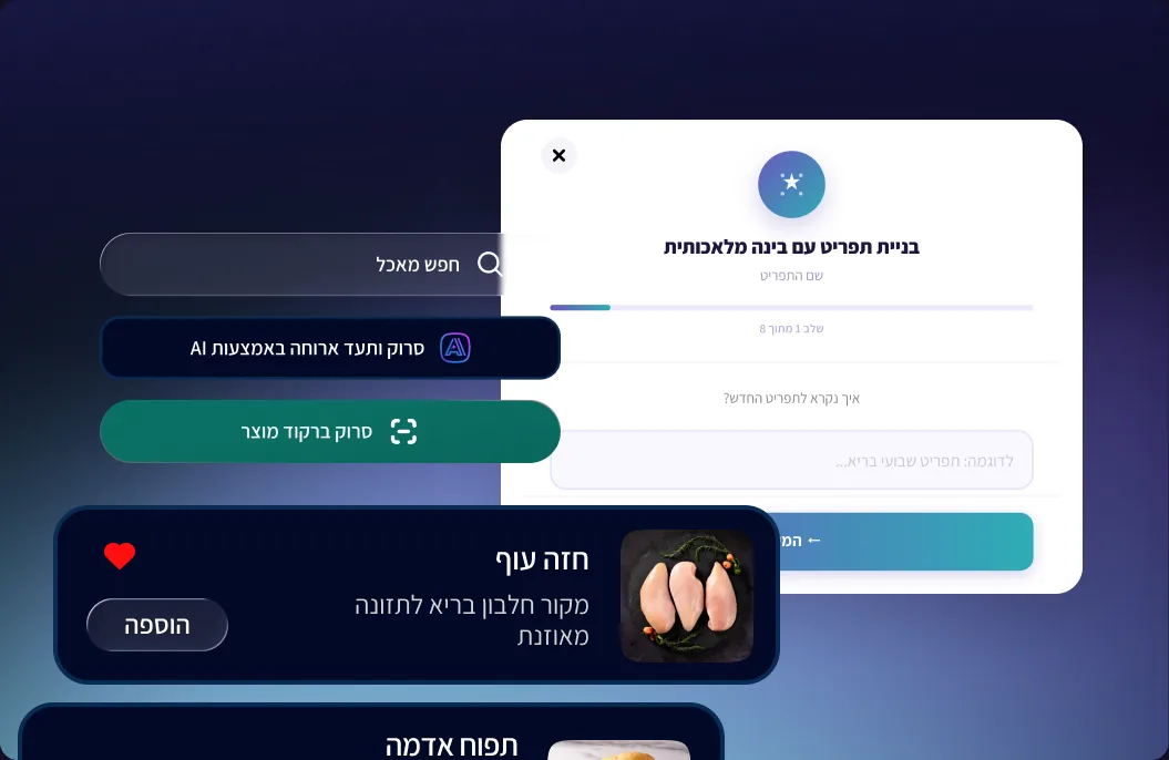 בניית תפריט תזונה למתאמן ממאגר של מעל 10,000 מוצרי מזון
